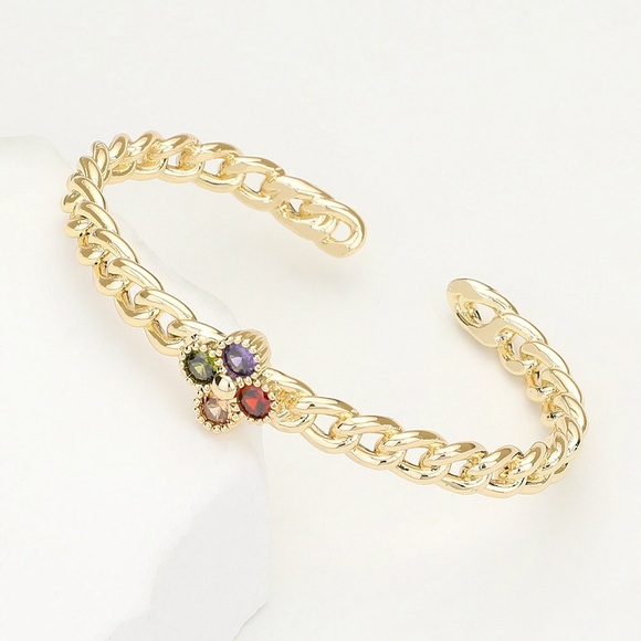 88.GOLD CUFF BRACELET WITH CENTER STONES ~Red Garnet, Peridot, Citrine,Amethyst - Picture 1 of 3